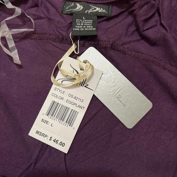 Dollz Eggplant V-neck Open Front Wrap Pullover Top Size L - Picture 9 of 9